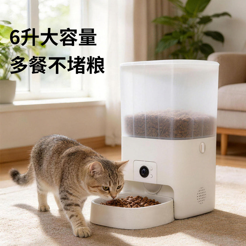 跨境6L宠物智能猫狗喂食器多餐不堵粮远程单频WIFI+蓝牙/视频观宠