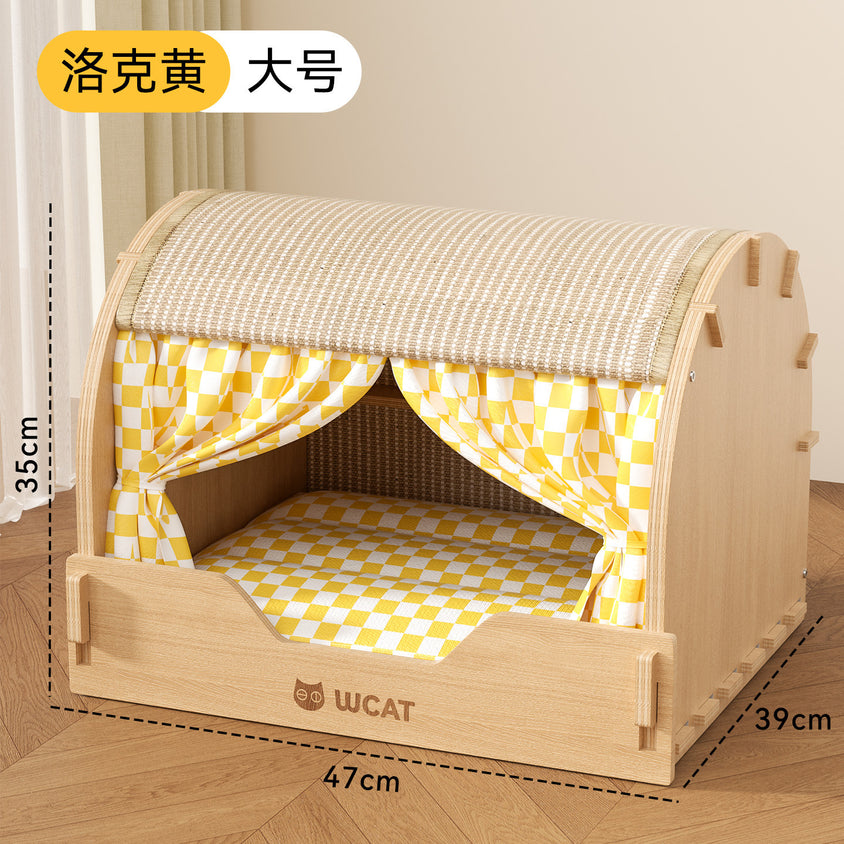 Solid wood sisal cat scratching board drawer nest, scratch-resistant and wear-resistant