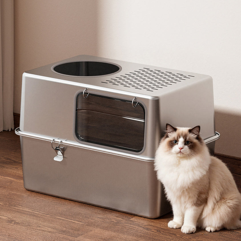 特大号不锈钢猫砂盆防外溅猫屎盆全封闭可拆卸两用猫厕所宠物用品
