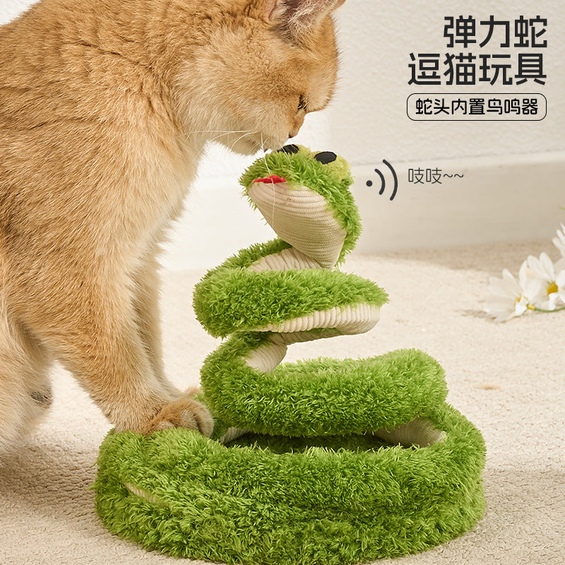 绿色眼镜弹簧蛇猫咪玩具逗猫神器猫猫用品自嗨解闷羽毛玩具用品