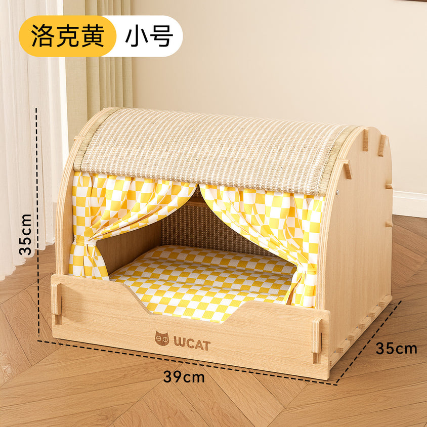 Solid wood sisal cat scratching board drawer nest, scratch-resistant and wear-resistant