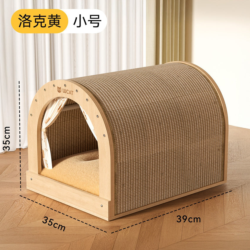Solid wood sisal cat scratching board drawer nest, scratch-resistant and wear-resistant