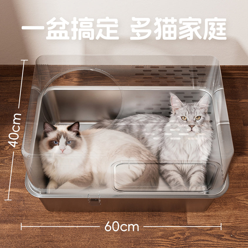 特大号不锈钢猫砂盆防外溅猫屎盆全封闭可拆卸两用猫厕所宠物用品