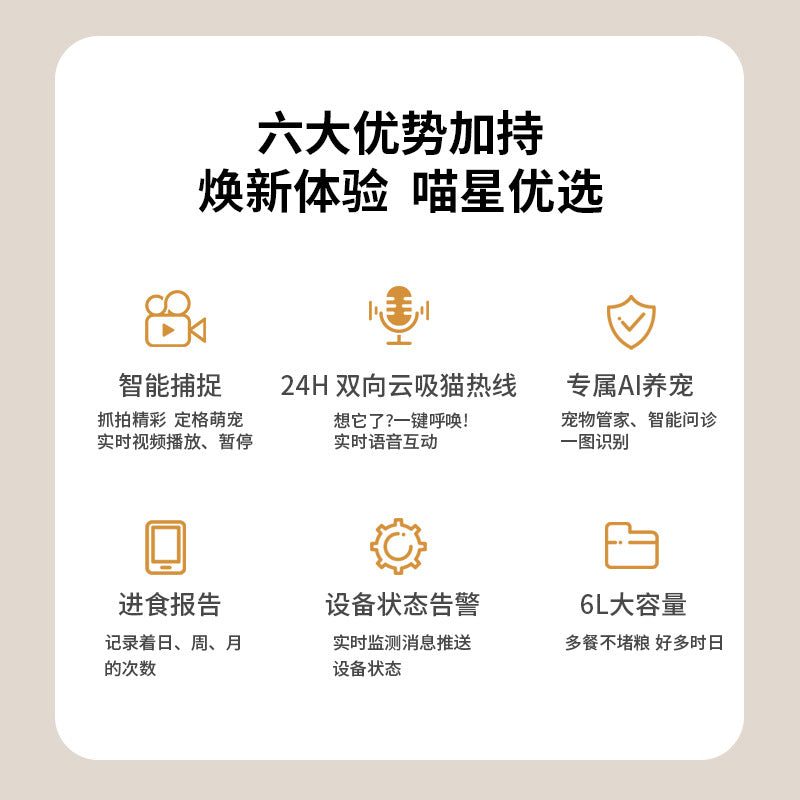 跨境6L宠物智能猫狗喂食器多餐不堵粮远程单频WIFI+蓝牙/视频观宠