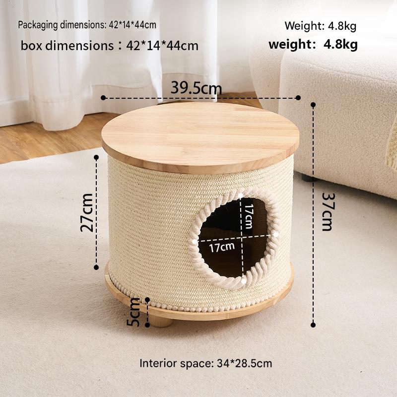Cat Bed Coffee Table With Sisal Blanket, Solid Wood Cat Haven