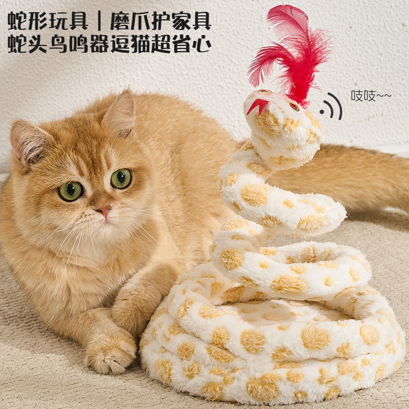 绿色眼镜弹簧蛇猫咪玩具逗猫神器猫猫用品自嗨解闷羽毛玩具用品