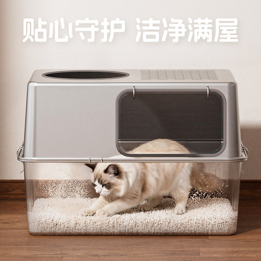 特大号不锈钢猫砂盆防外溅猫屎盆全封闭可拆卸两用猫厕所宠物用品