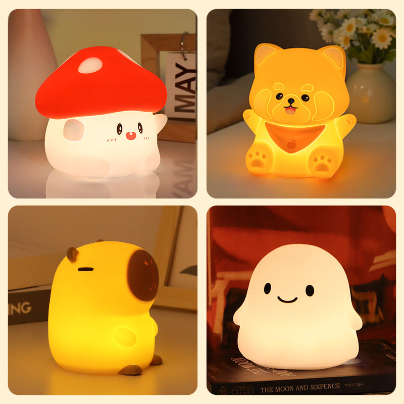 Cute Silicone Night Light for Kids Nursery | Squishy Animal LED Lamp (Capybara, Duck, Mushroom) | Rechargeable Touch Sensor Bedside Light - CatebyPets