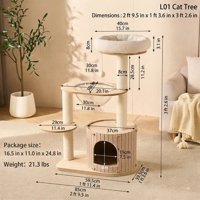Oak veneer cat climbing frames,cat beds,and cat trees that combine to create a space-saving,compact home or small apartment cat bed - CatebyPets