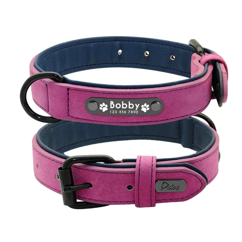 Personalized Name ID Tags Dog Collars Custom Text name Leather Dog Collar For Small Medium Large Dogs Pitbull Bulldog Beagle - CatebyPets