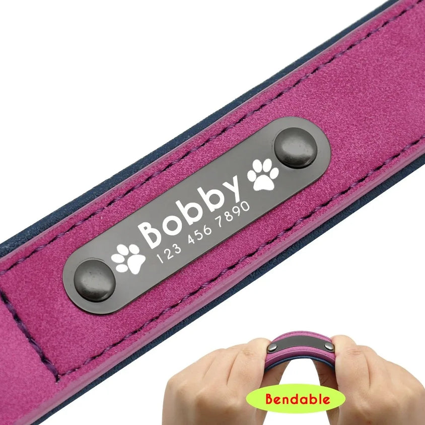 Personalized Name ID Tags Dog Collars Custom Text name Leather Dog Collar For Small Medium Large Dogs Pitbull Bulldog Beagle - CatebyPets