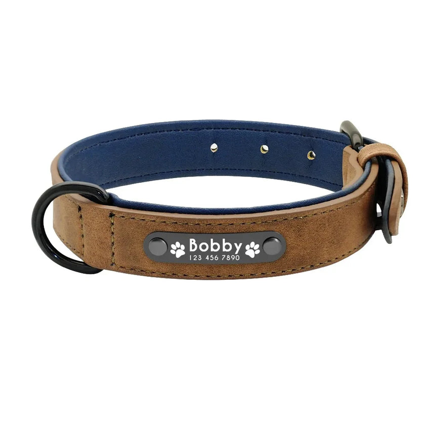 Personalized Name ID Tags Dog Collars Custom Text name Leather Dog Collar For Small Medium Large Dogs Pitbull Bulldog Beagle - CatebyPets