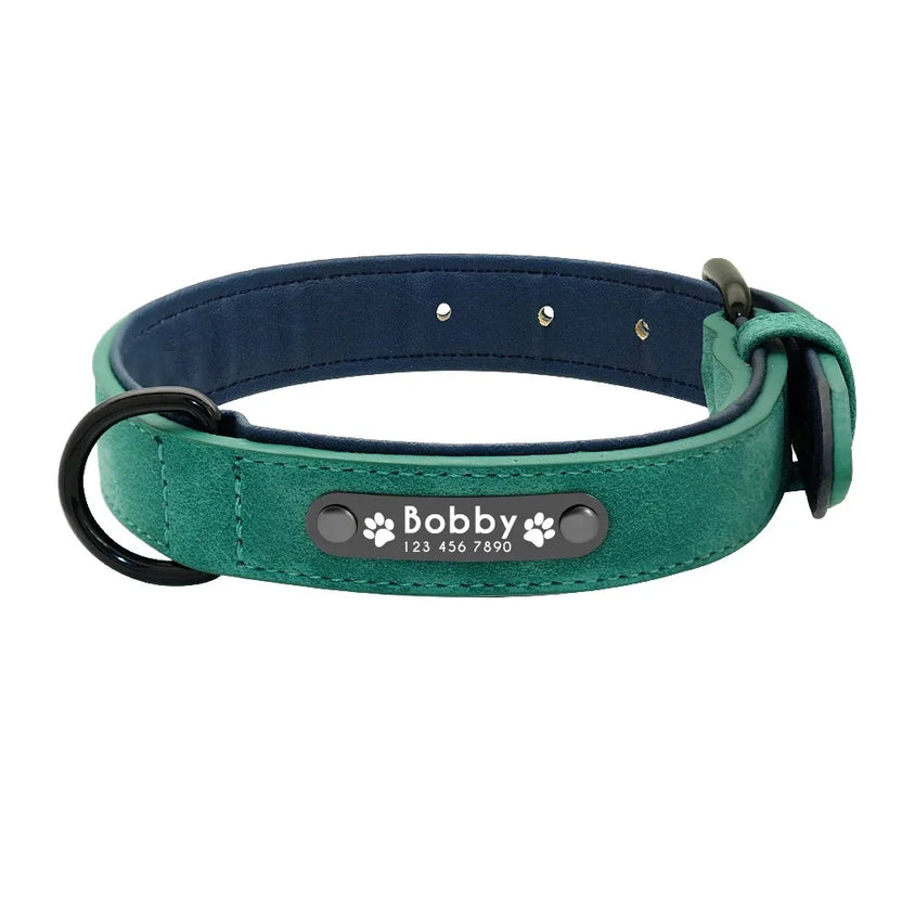 Personalized Name ID Tags Dog Collars Custom Text name Leather Dog Collar For Small Medium Large Dogs Pitbull Bulldog Beagle - CatebyPets