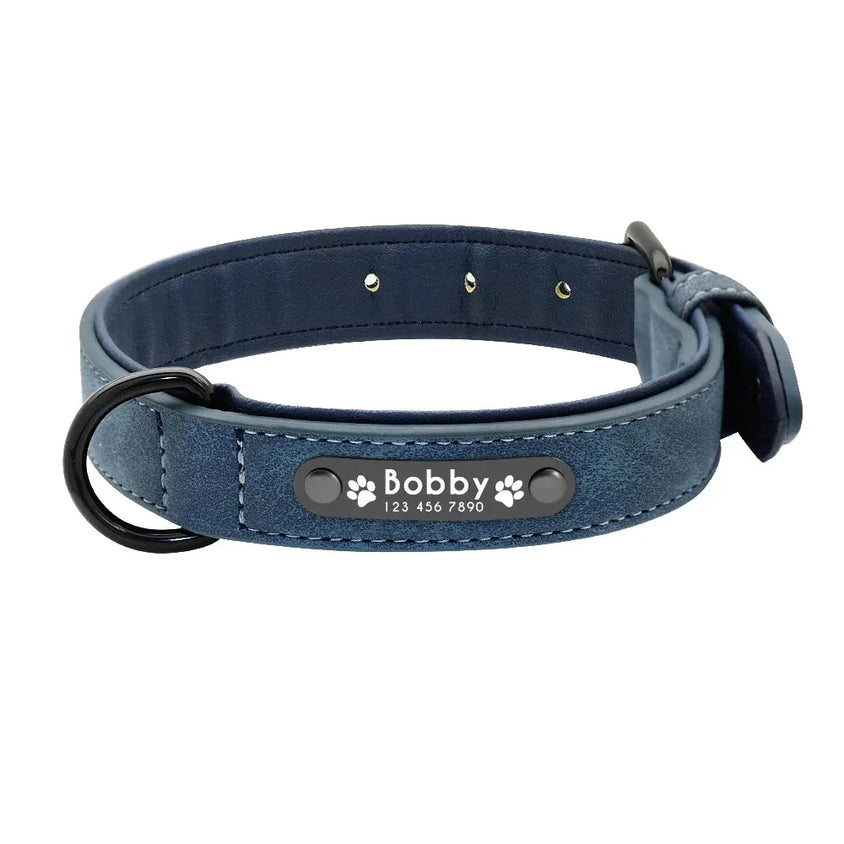 Personalized Name ID Tags Dog Collars Custom Text name Leather Dog Collar For Small Medium Large Dogs Pitbull Bulldog Beagle - CatebyPets