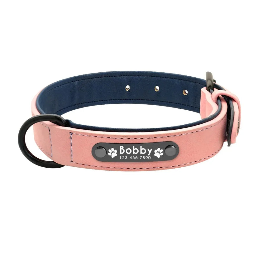 Personalized Name ID Tags Dog Collars Custom Text name Leather Dog Collar For Small Medium Large Dogs Pitbull Bulldog Beagle - CatebyPets