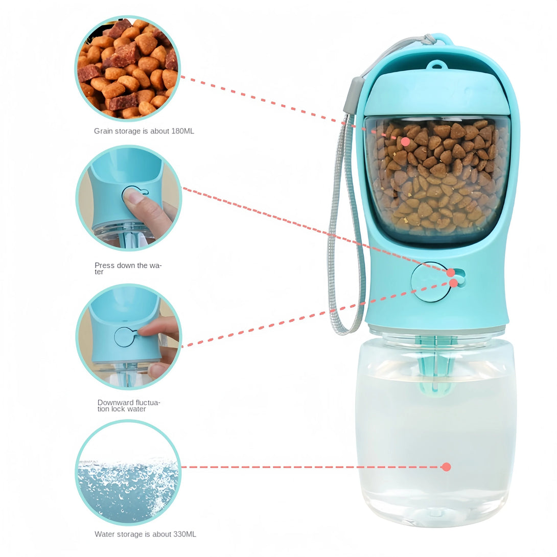 2 In1 Dog Cat Water Bottle with Storage Food and Water Container for Puppy Pets Dogs Feeder Bowl Outdoor Travel Pet Supplies