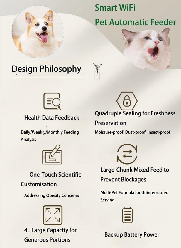 Smart Pet Feeder, 4L Capacity, App-Controlled with Bluetooth - CatebyPets