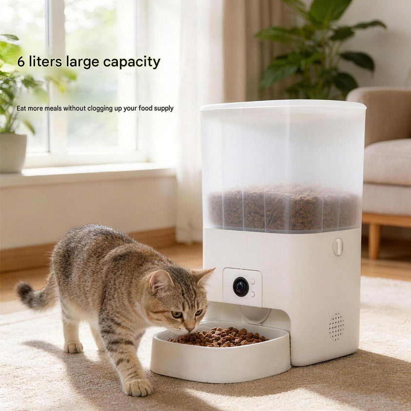 Smart Pet Feeder With Camera: 6L Wifi Video Viewing, Dual Power - CatebyPets