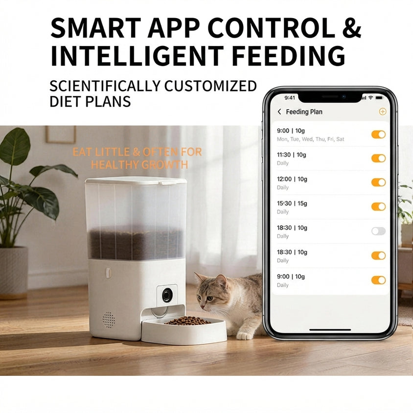 Smart Pet Feeder With Camera: 6L Wifi Video Viewing, Dual Power - CatebyPets