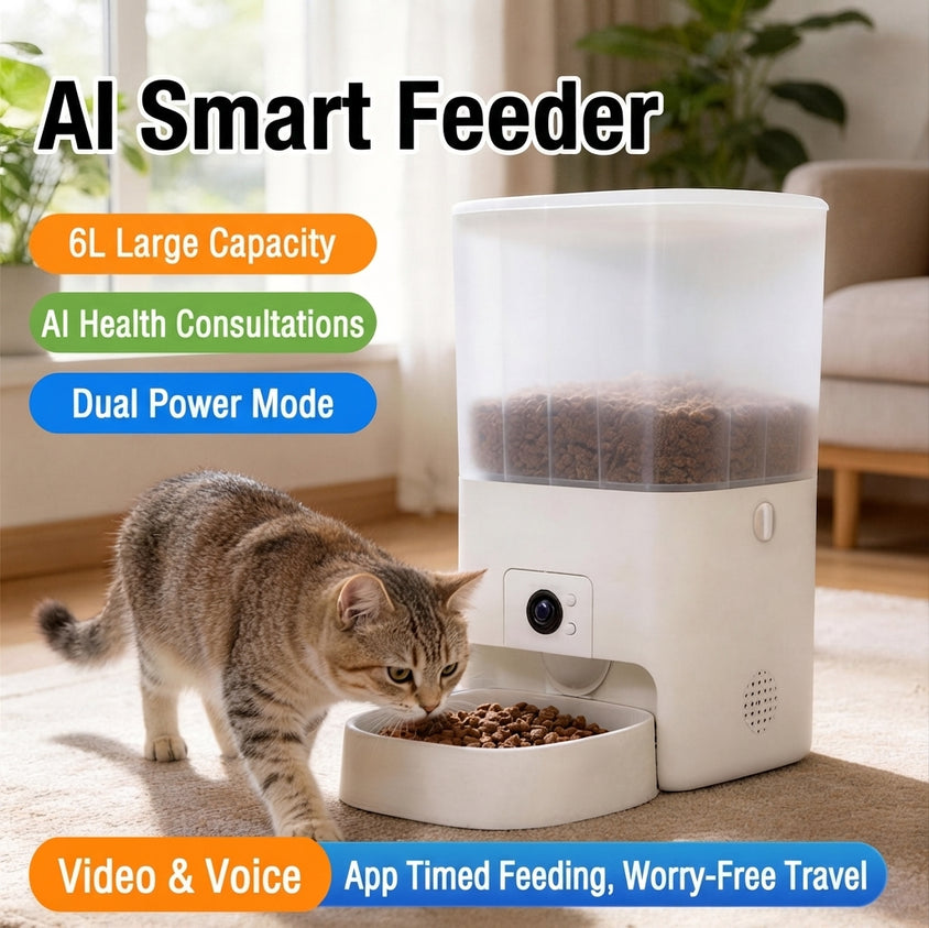 Smart Pet Feeder With Camera: 6L Wifi Video Viewing, Dual Power - CatebyPets