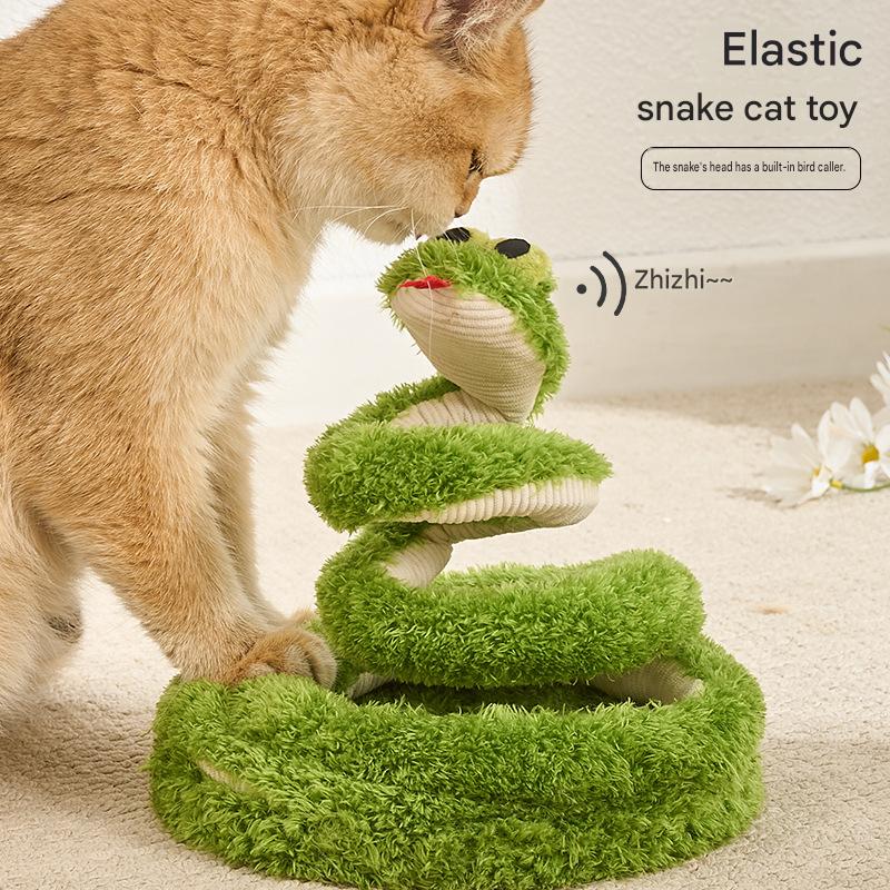 Snake Interactive Toy For Cat With Green Glasses Spring Design - CatebyPets