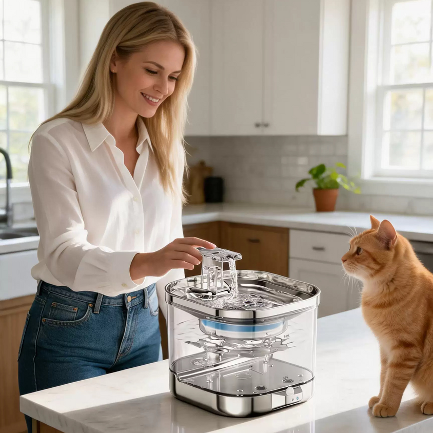 Wireless Cat Water Fountain Stainless Steel Pet Fountain Drinker - CatebyPets