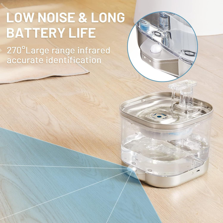 Wireless Cat Water Fountain Stainless Steel Pet Fountain Drinker - CatebyPets