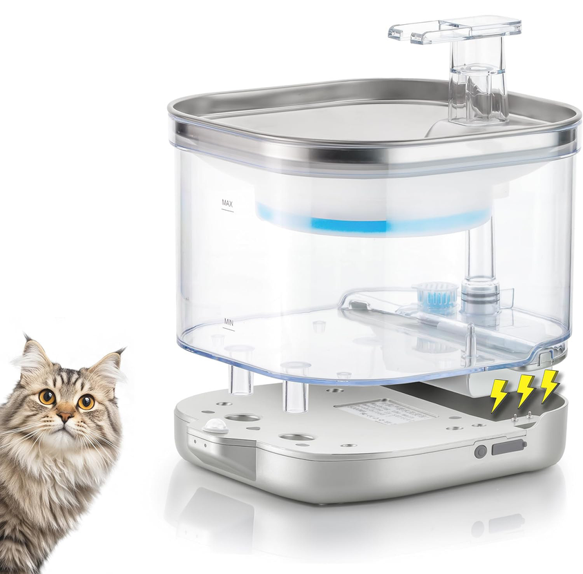 Wireless Cat Water Fountain Stainless Steel Pet Fountain Drinker - CatebyPets