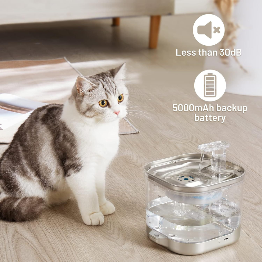 Wireless Cat Water Fountain Stainless Steel Pet Fountain Drinker - CatebyPets