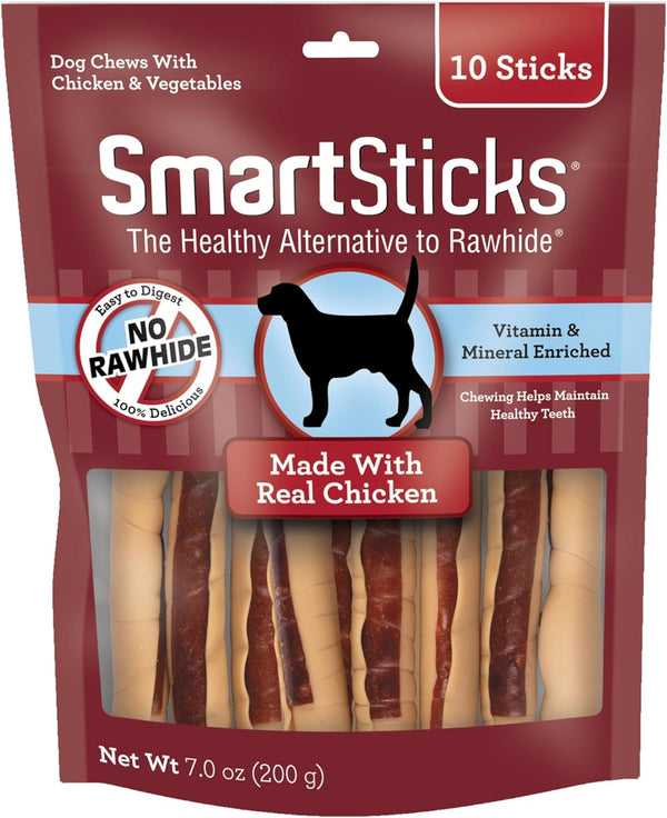 Smartsticks, Treat Your Dog to a Rawhide-Free ChewSmart Bones, Treat Your Dog to a Rawhide-Free Chew Made with Real Chicken and Vegetables",
 Rawhide-Free Dog Chews,
 Healthy Dog Chews with Vegetables,
 Real Chicken Dog Chews Made with Real Chicken and Vegetables,10 Sticks